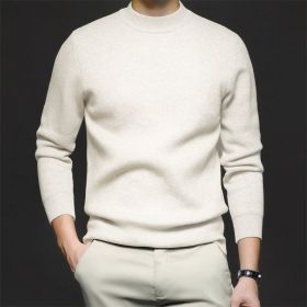 Men's Sweater Worsted Sweater Knitted Long Sleeve (Option: Ivory White-M)